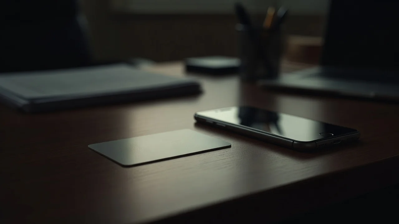 ID document and phone on a desk under office light