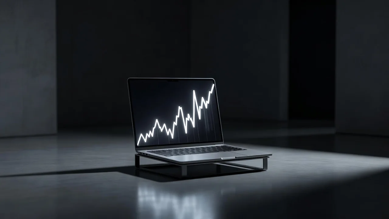 Laptop with a live match graph in a dark room