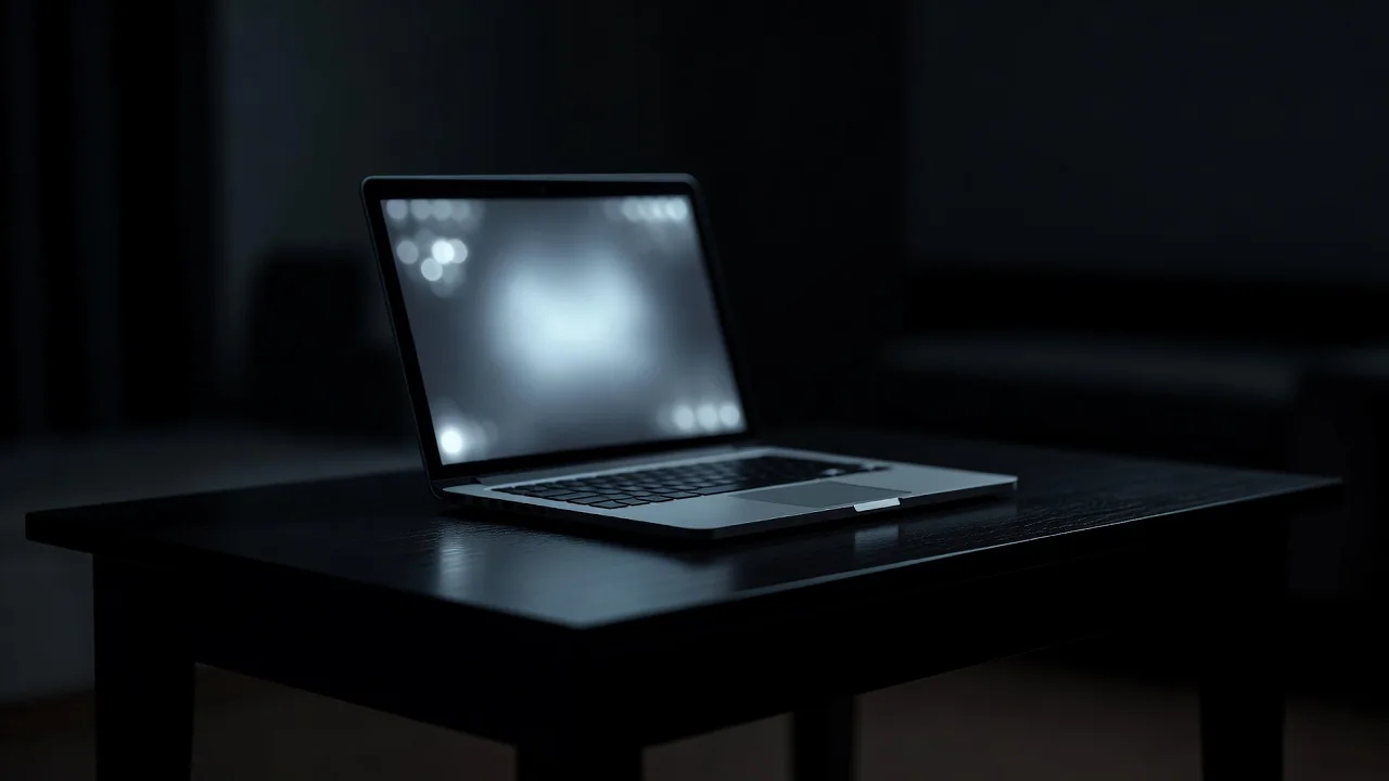 Laptop with a sign-up form glowing on a dark desk