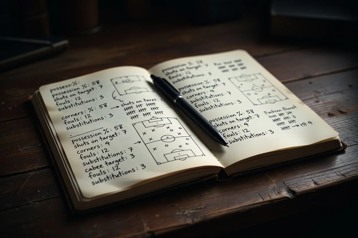 1xBet Pre-Match Betting: Features and Successful Strategies Open notebook with match statistics and a pen on a desk