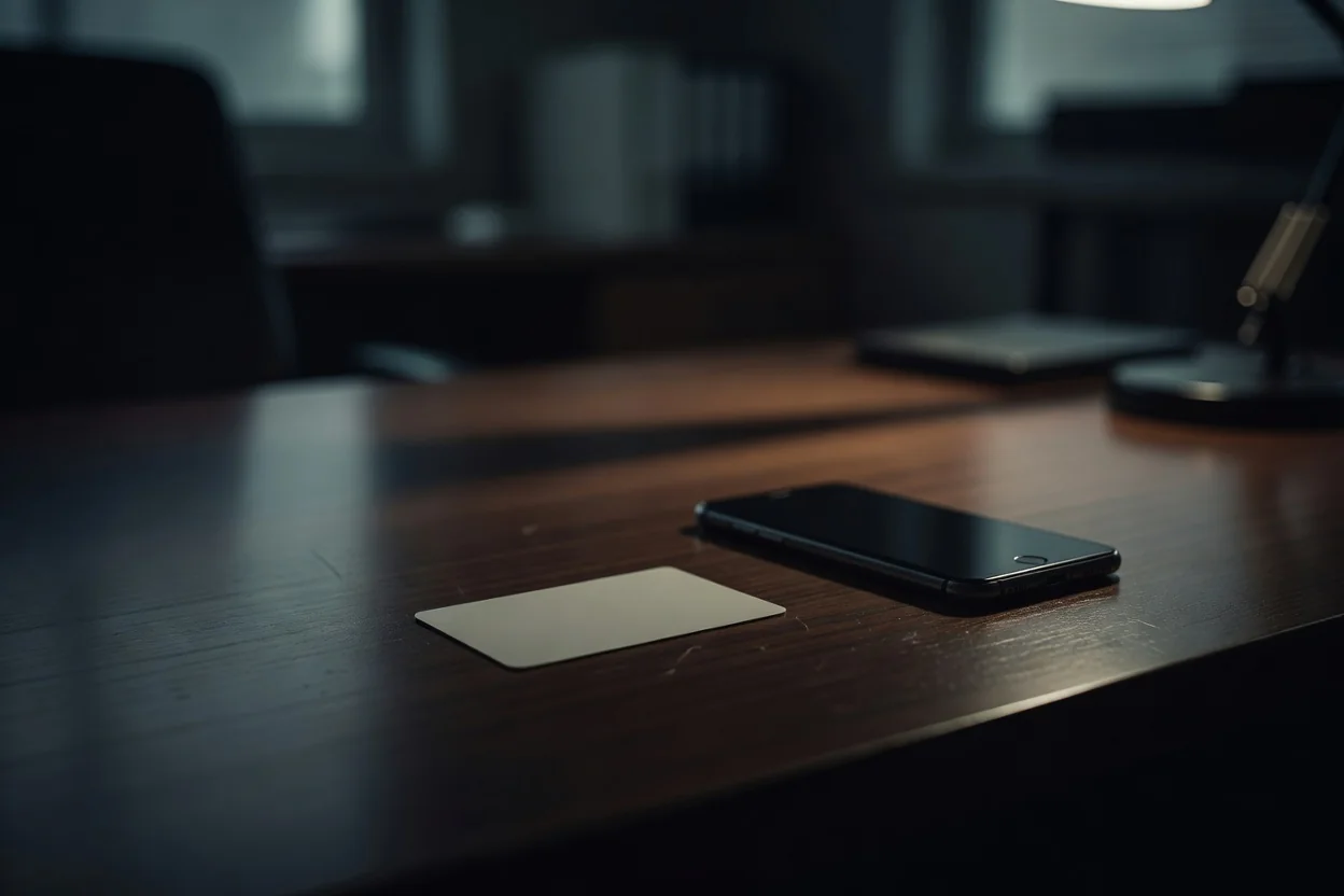 ID document and phone on a desk under office light